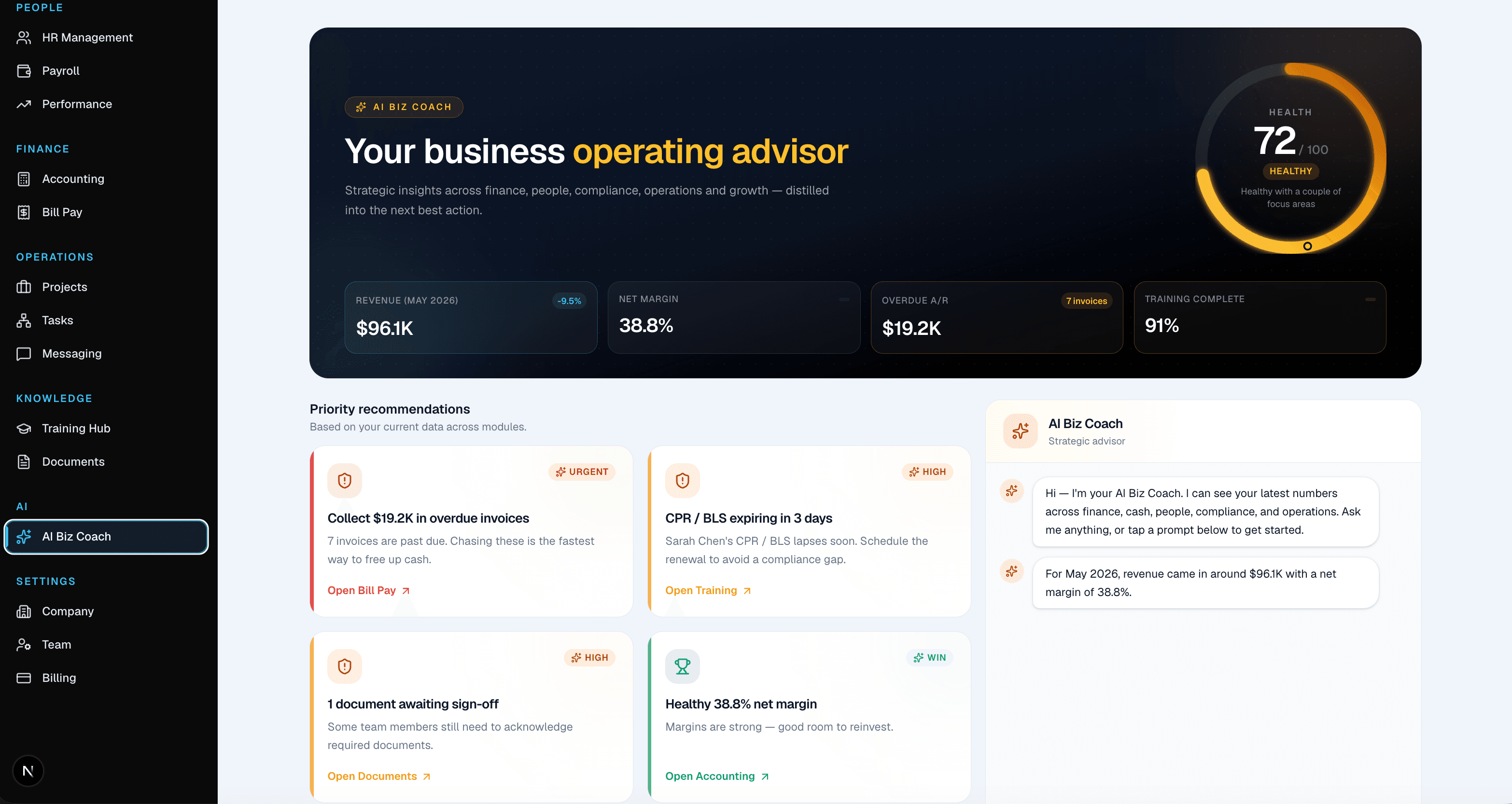 AI Biz Coach - business health and next best actions