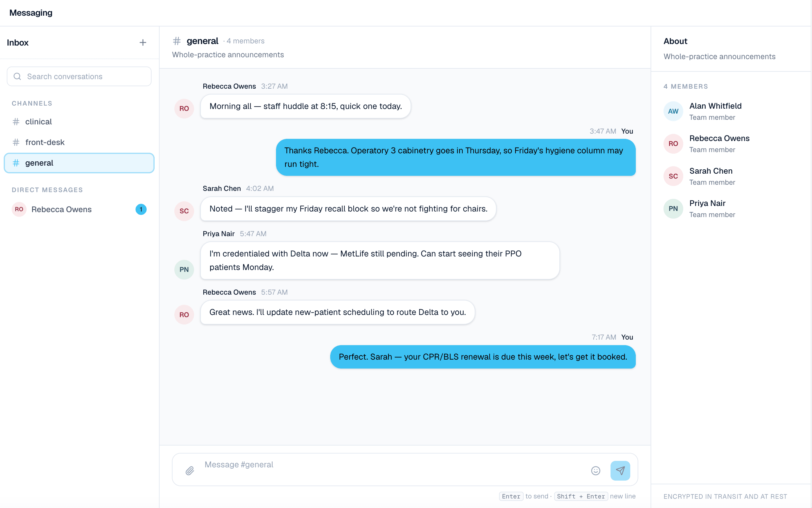 Team messaging across the practice